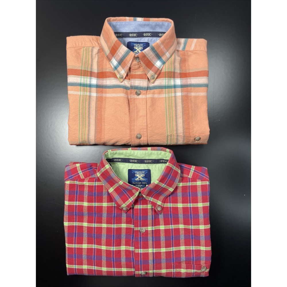 (Lot of 2) Y2K Wrangler 20X Western Cowboy Plaid Button Down Shirts Mens Large
